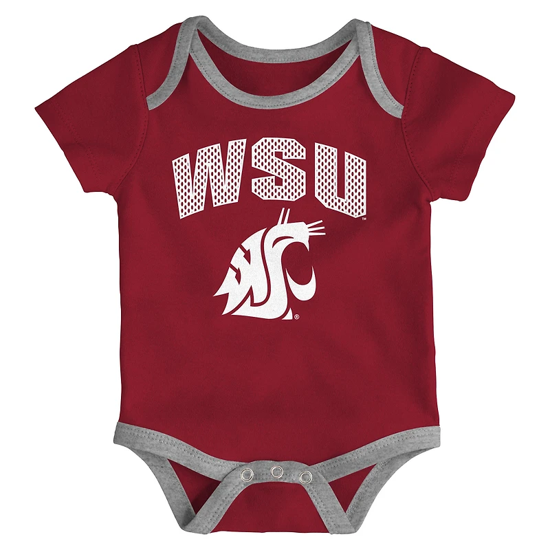 Ensemble de body trois pièces pour nouveau-né et nourrisson Outerstuff Washington State Cougars All Day Play