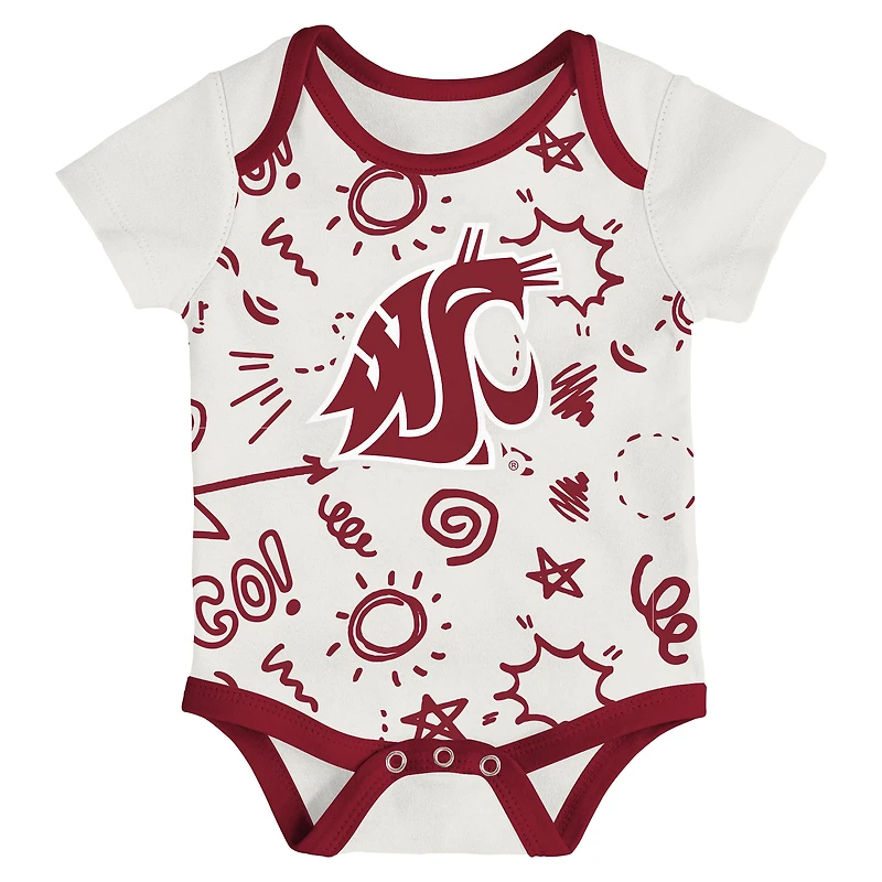 Ensemble de body trois pièces pour nouveau-né et nourrisson Outerstuff Washington State Cougars All Day Play