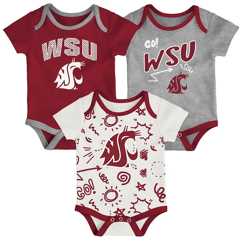 Ensemble de body trois pièces pour nouveau-né et nourrisson Outerstuff Washington State Cougars All Day Play