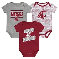 Ensemble de 3 bodies pour nouveau-né Crimson Washington State Cougars Sunday Comics