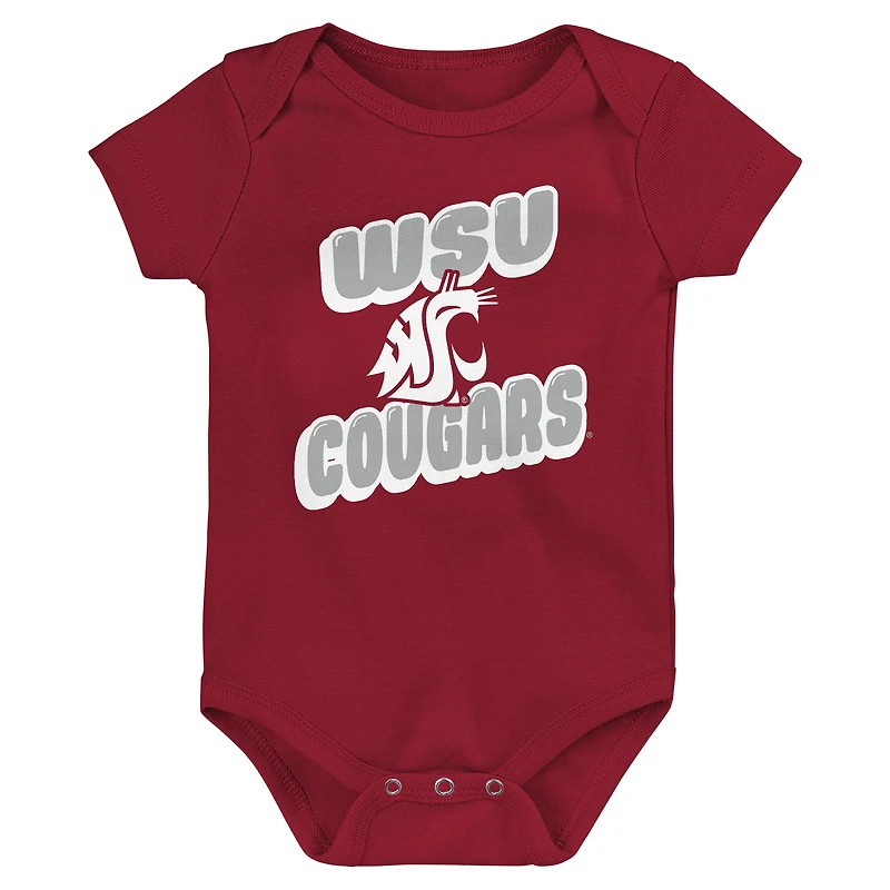 Ensemble de 3 bodies pour nouveau-né Crimson Washington State Cougars Sunday Comics