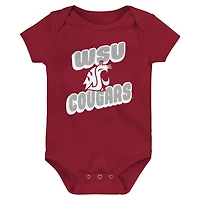 Ensemble de 3 bodies pour nouveau-né Crimson Washington State Cougars Sunday Comics