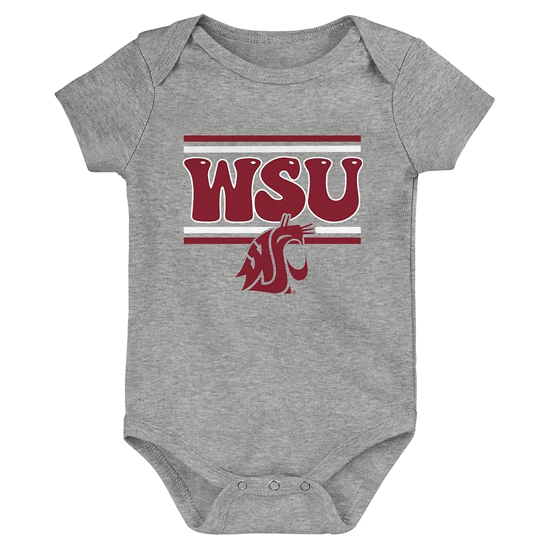 Ensemble de 3 bodies pour nouveau-né Crimson Washington State Cougars Sunday Comics