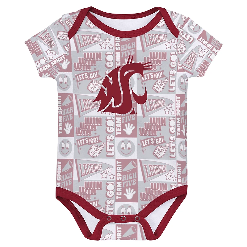 Ensemble de 3 bodies pour nouveau-né Crimson Washington State Cougars Sunday Comics
