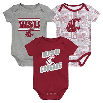 Ensemble de 3 bodies pour nouveau-né Crimson Washington State Cougars Sunday Comics