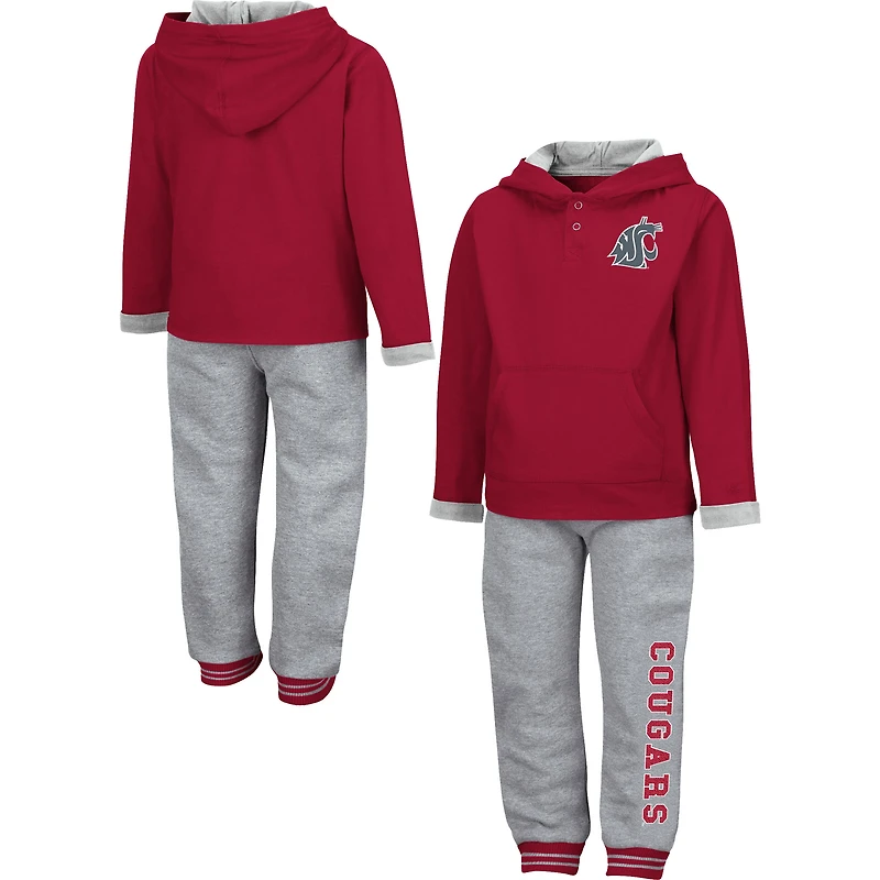 Ensemble sweat à capuche et pantalon de survêtement Colosseum pour tout-petits, coloris rouge/gris chiné, motif coquelicots des Washington State Cougars