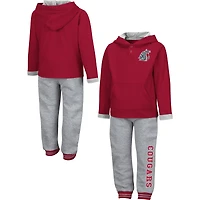 Ensemble sweat à capuche et pantalon de survêtement Colosseum pour tout-petits, coloris rouge/gris chiné, motif coquelicots des Washington State Cougars