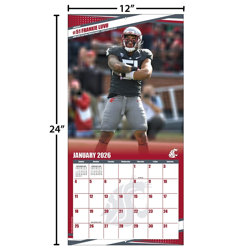 Calendrier mural 2026 des Cougars de l'État de Washington (12 po x 12 po)