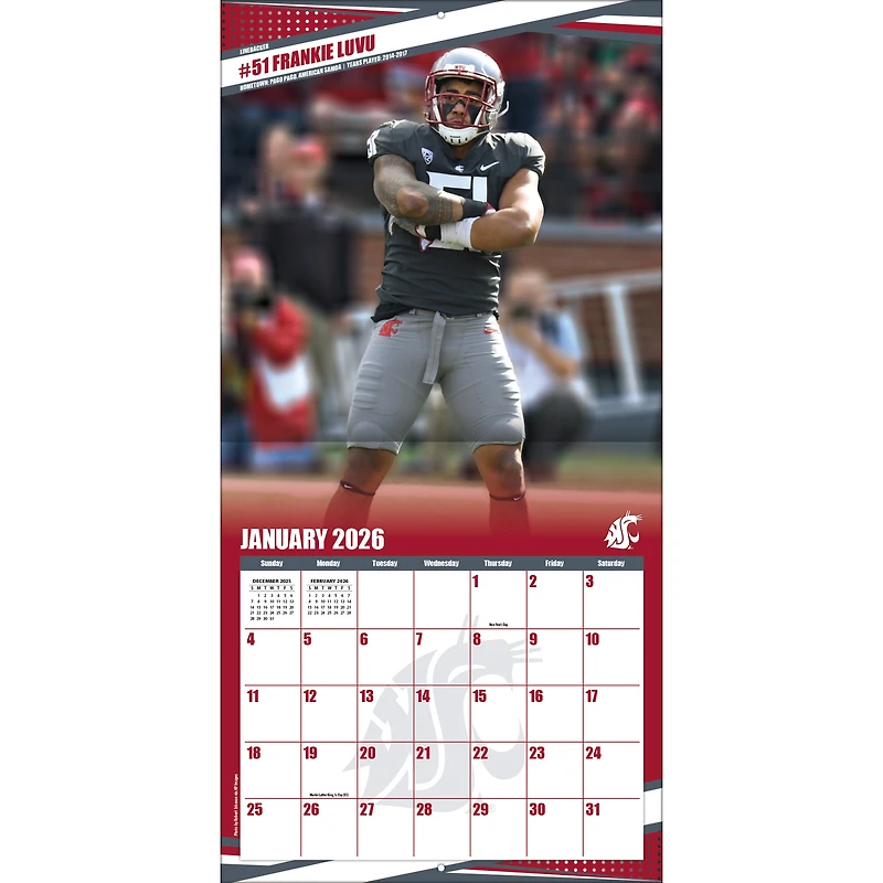 Washington State Cougars 12” x 12” 2026 Team Wall Calendar