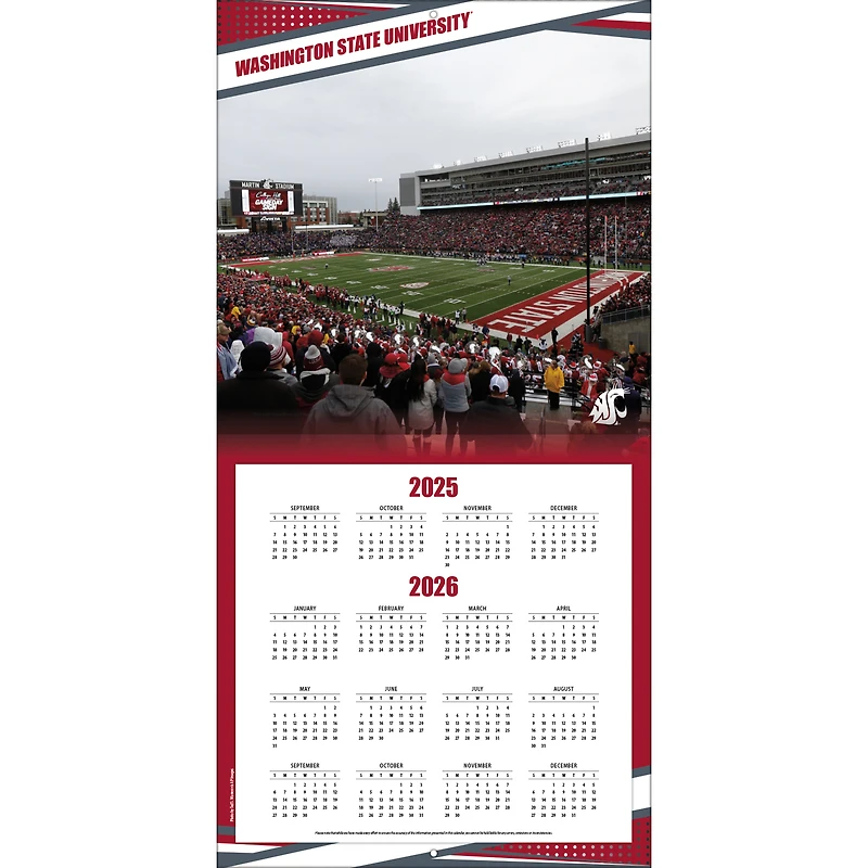Washington State Cougars 12” x 12” 2026 Team Wall Calendar