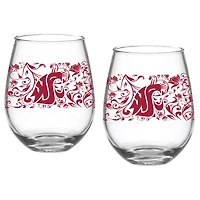 Ensemble de deux verres à pied à motif floral de 15 oz des Cougars de l'État de Washington