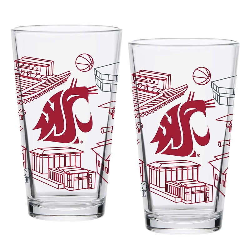 Ensemble de deux verres à bière à motif de campus de 16 oz des Cougars de l'État de Washington