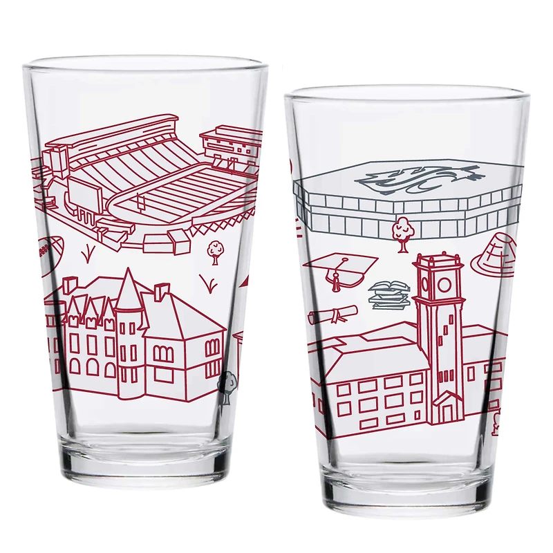 Ensemble de deux verres à bière à motif de campus de 16 oz des Cougars de l'État de Washington