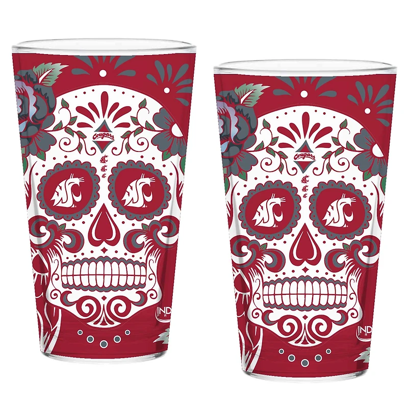 Lot de deux verres à bière Washington State Cougars de 16 oz. Dia De Los Muertos