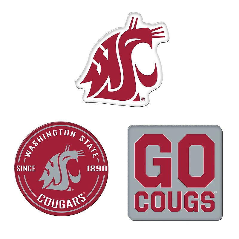 WinCraft  Washington State Cougars 3-Pack Premium Fridge Magnet Set