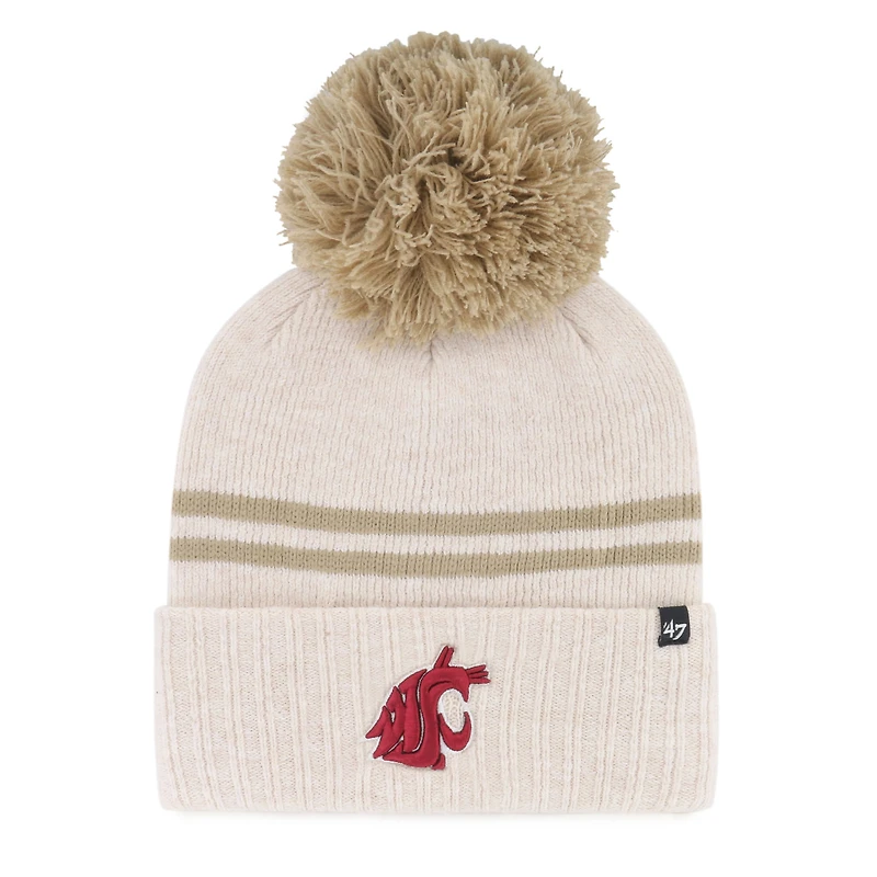 Women's '47  Natural Washington State Cougars Core & Inline Latte Cuffed Knit Hat with Pom