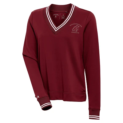 Women's Antigua Crimson Washington State Cougars Parker V-Neck Pullover Sweatshirt