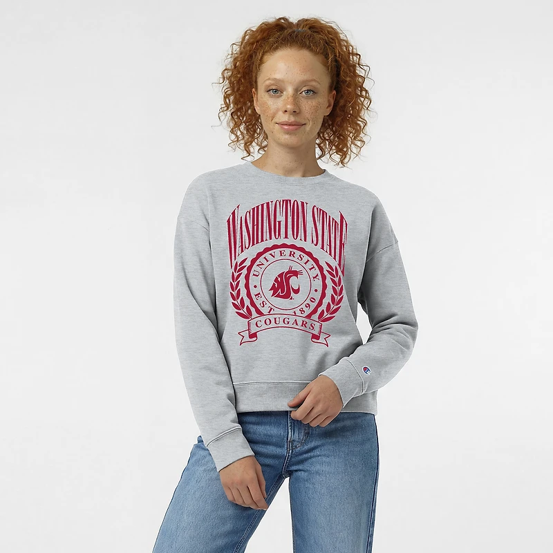 Women's Champion Heather Gray Washington State Cougars Academic Crest Powerblend Crewneck Sweatshirt