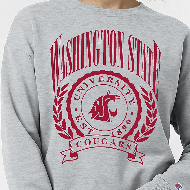 Women's Champion Heather Gray Washington State Cougars Academic Crest Powerblend Crewneck Sweatshirt