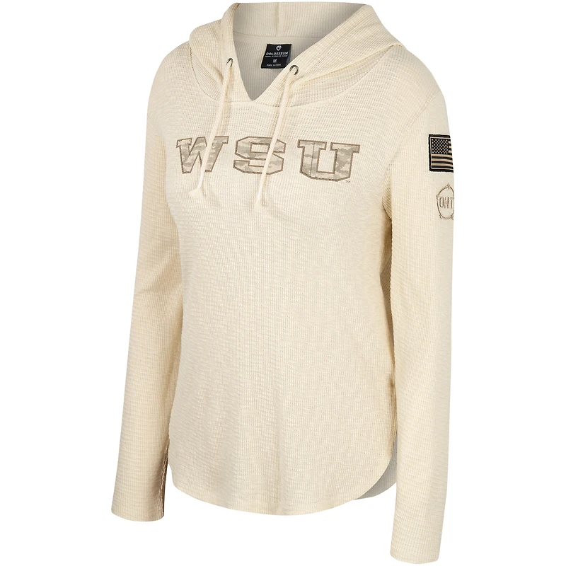 Women's Colosseum Cream Washington State Cougars OHT Military Appreciation Casey Raglan Long Sleeve Hoodie T-Shirt