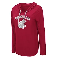 Women's Colosseum Crimson Washington State Cougars My Lover Lightweight Hooded Long Sleeve T-Shirt