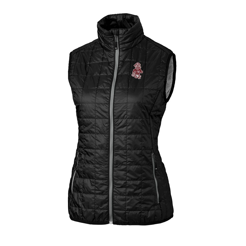 Women's Cutter & Buck Black Washington State Cougars Vault Rainier PrimaLoft Eco Full-Zip Puffer Vest