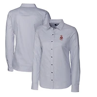 Chemise boutonnée à manches longues et rayures Oxford extensible pour femme, couleur anthracite, style Washington State Cougars, Cutter & Buck