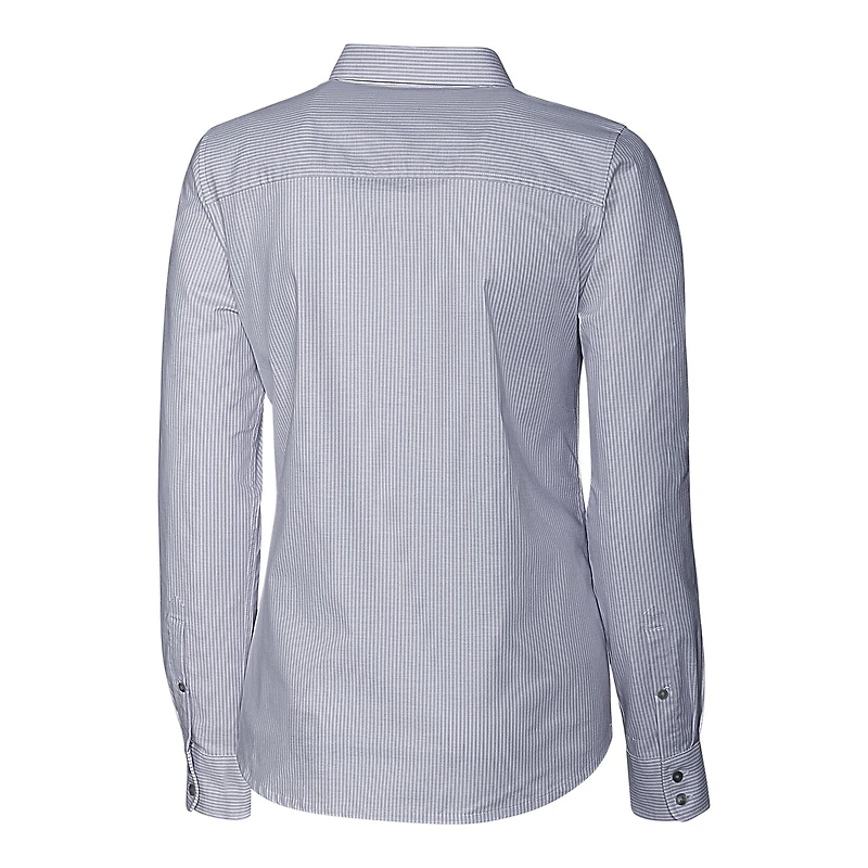 Chemise boutonnée à manches longues et rayures Oxford extensible pour femme, couleur anthracite, style Washington State Cougars, Cutter & Buck