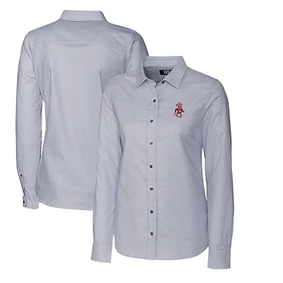 Chemise boutonnée à manches longues et rayures Oxford extensible pour femme, couleur anthracite, style Washington State Cougars, Cutter & Buck