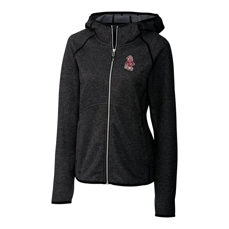 Women's Cutter & Buck Heather Charcoal Washington State Cougars Mainsail Sweater-Knit Full-Zip Hoodie