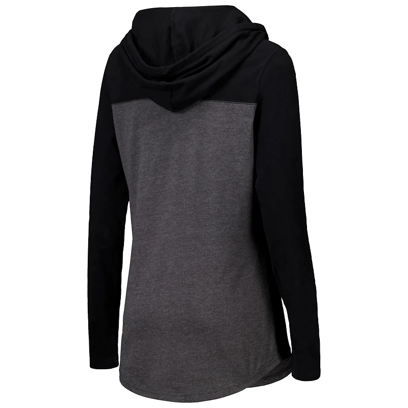 Women's Heather Charcoal Washington State Cougars Knockout Color Block Hooded V-Neck Long Sleeve T-Shirt