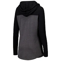 Women's Heather Charcoal Washington State Cougars Knockout Color Block Hooded V-Neck Long Sleeve T-Shirt