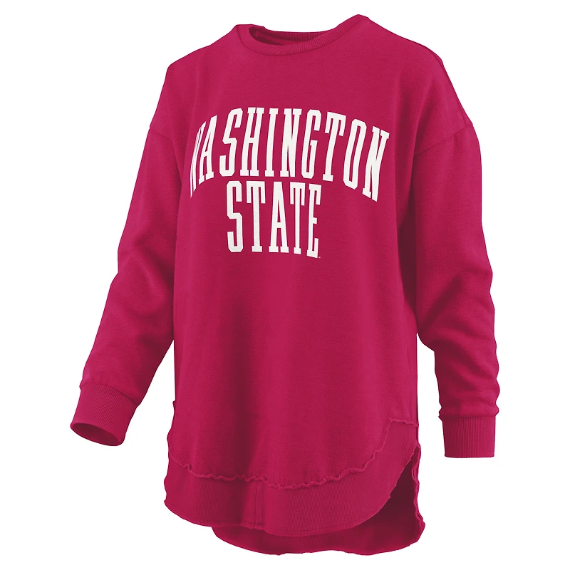 Women's Pressbox  Crimson Washington State Cougars Melange Poncho Vintage Fleece Long Sleeve Pullover Sweatshirt