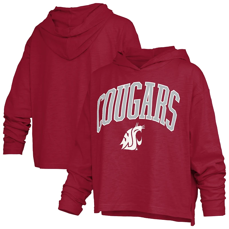 Women's Pressbox Crimson Washington State Cougars Nelson Arch Over Logo Long Sleeve Hooded Slub T-Shirt