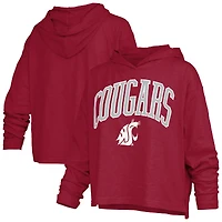 Women's Pressbox  Crimson Washington State Cougars Nelson Arch Over Logo Long Sleeve Hooded Slub T-Shirt