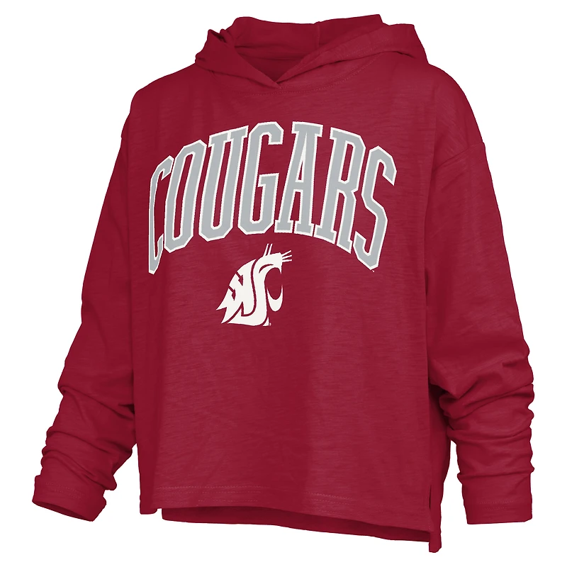 T-shirt à capuche manches longues Pressbox Crimson Washington State Cougars avec logo Nelson Arch Over pour femmes