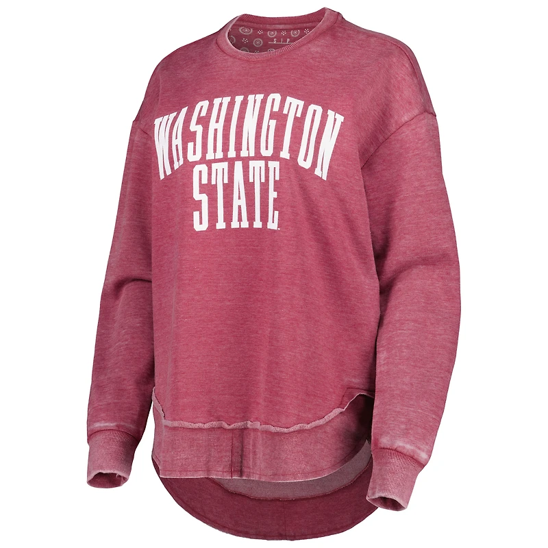 Women's Pressbox Crimson Washington State Cougars Vintage Wash Pullover Sweatshirt