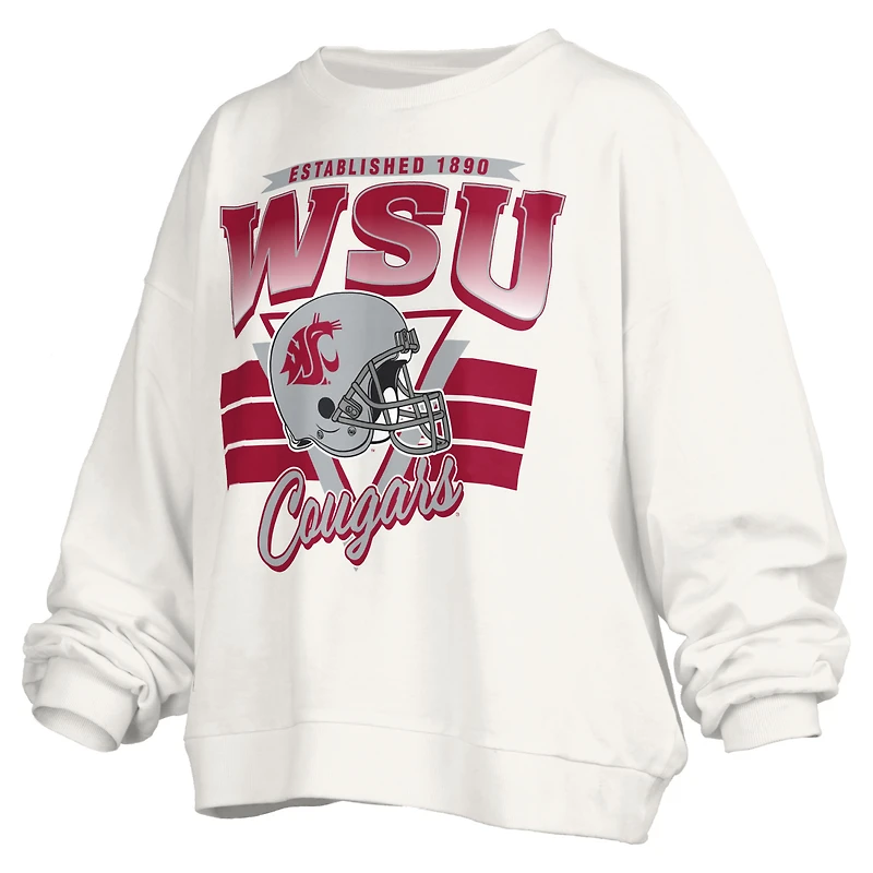 Women's Pressbox White Washington State Cougars Oversized Janice Retro Waist-Length Pullover Sweatshirt