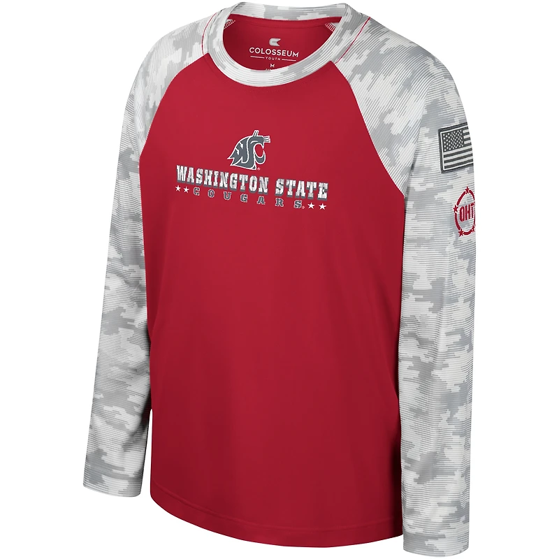 Jeune Colosseum Crimson/Camo Washington State Cougars OHT Appréciation militaire Dark Star Raglan T-shirt à manches longues