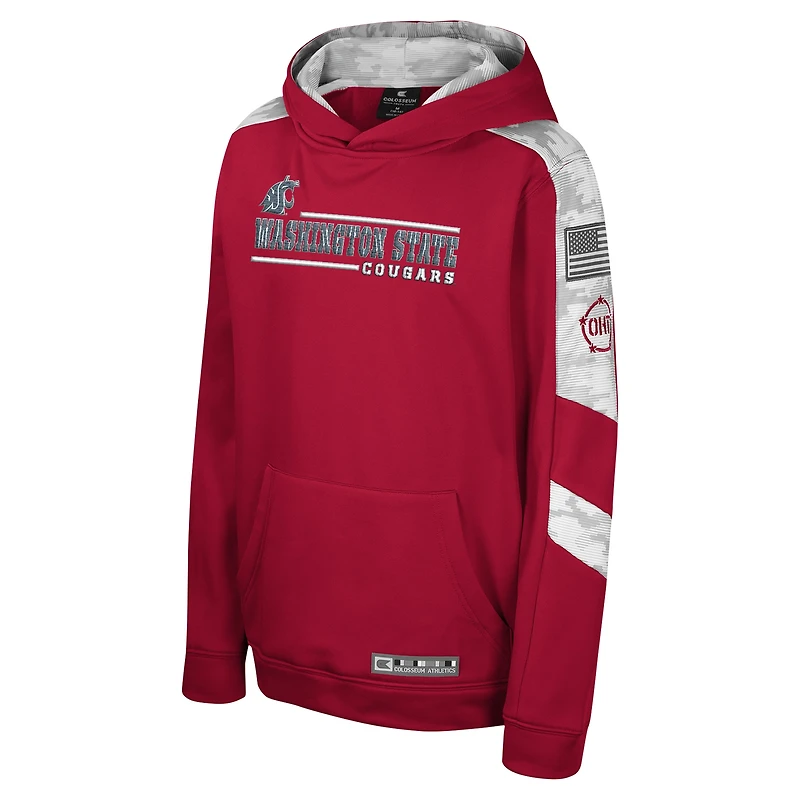 Youth Colosseum Crimson Washington State Cougars OHT Military Appreciation Cyclone Digital Camo Pullover Hoodie