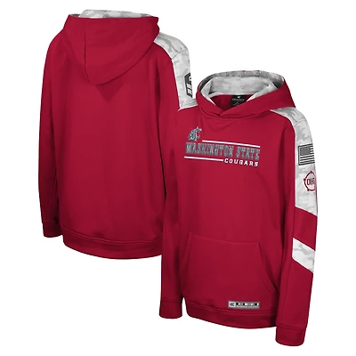 Youth Colosseum Crimson Washington State Cougars OHT Military Appreciation Cyclone Digital Camo Pullover Hoodie