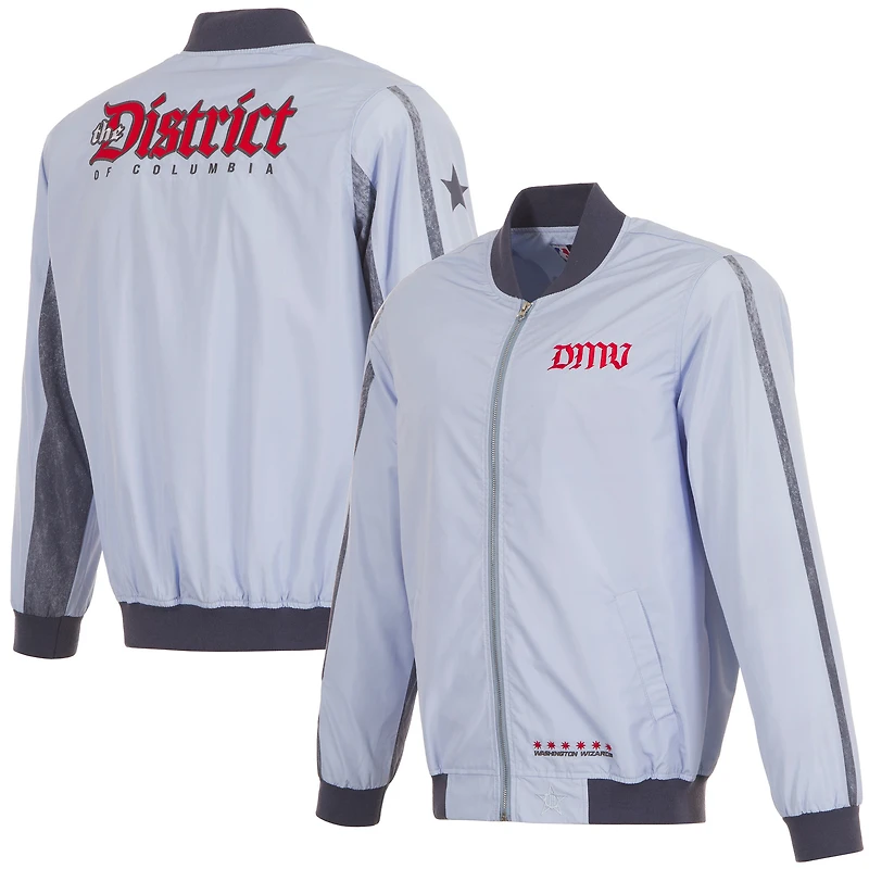 Blouson aviateur en nylon entièrement zippé JH Design bleu clair Washington Wizards 2024/25 City Edition pour homme