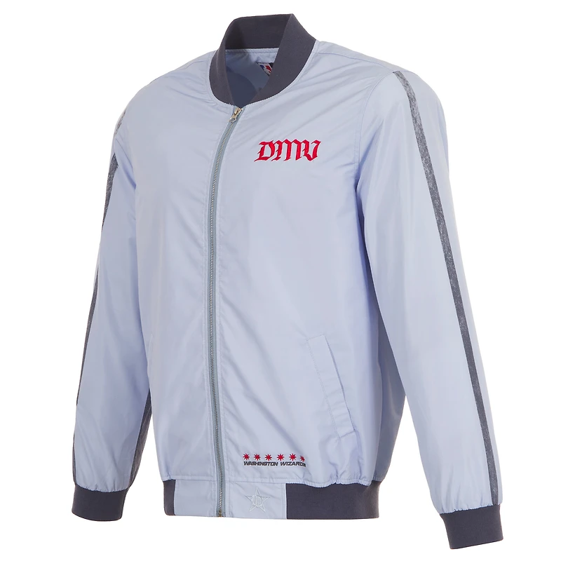 Men's JH Design  Light Blue Washington Wizards 2024/25 City Edition Full-Zip Nylon Bomber Jacket