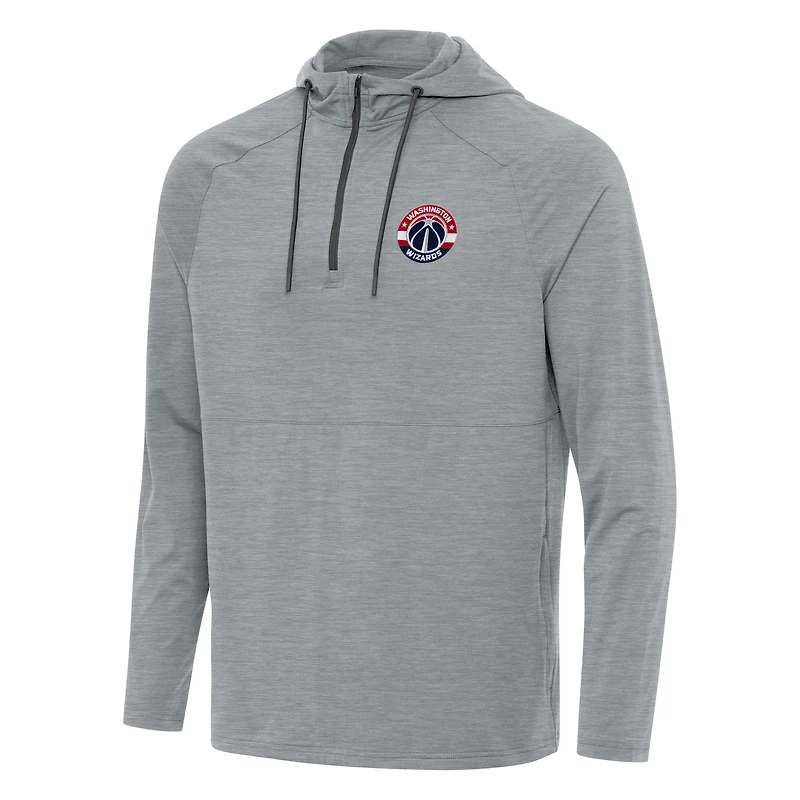 Men's Antigua Heather Gray Washington Wizards Spikes Raglan Quarter-Zip Hoodie
