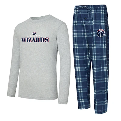 Men's Concepts Sport Navy/Heather Gray Washington Wizards Regulate Long Sleeve T-Shirt & Plaid Pant Set