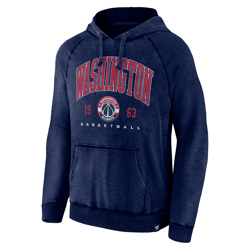 Sweat à capuche raglan pour hommes Fanatics Heather Navy Washington Wizards Foul Trouble Snow Wash