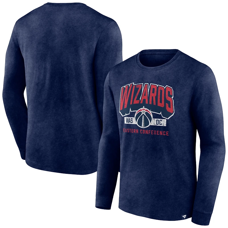 Men's Fanatics Heather Navy Washington Wizards Front Court Press Snow Wash Long Sleeve T-Shirt