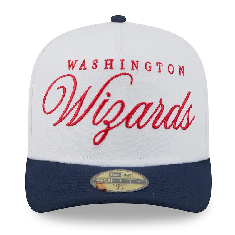 Casquette ajustée New Era 59FIFTY blanche/bleu marine pour homme, Washington Wizards, NBA Draft 2025