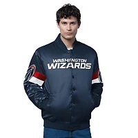 Veste en satin bleu marine à boutons-pression pour homme des Washington Wizards Triple Option Varsity