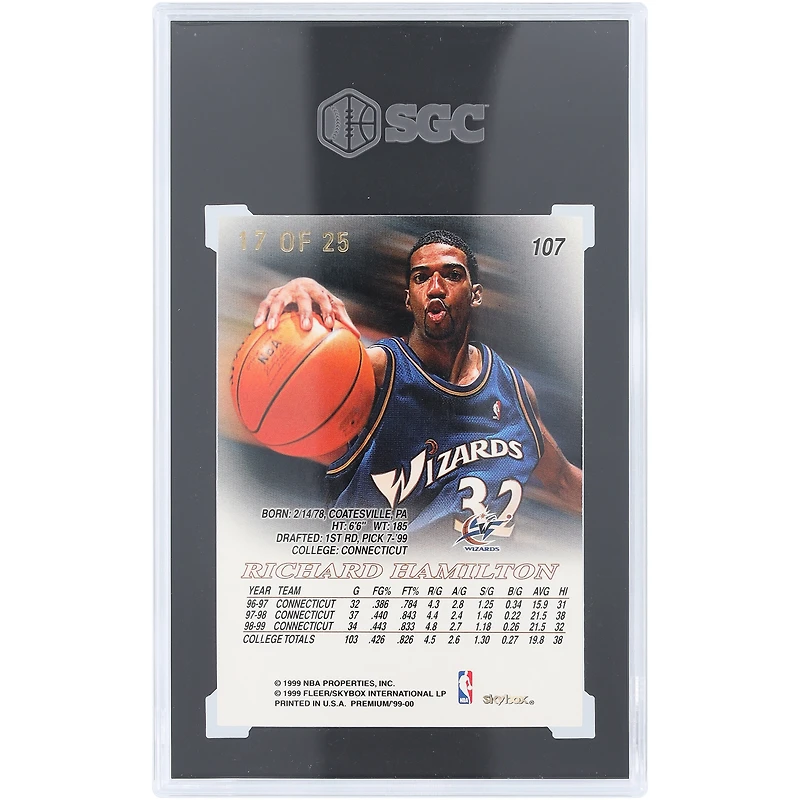 Richard Hamilton Washington Wizards 1999-00 Fleer Skybox Premium Star Rubies #107 #17/25 SGC Authenticated 7 Rookie Card